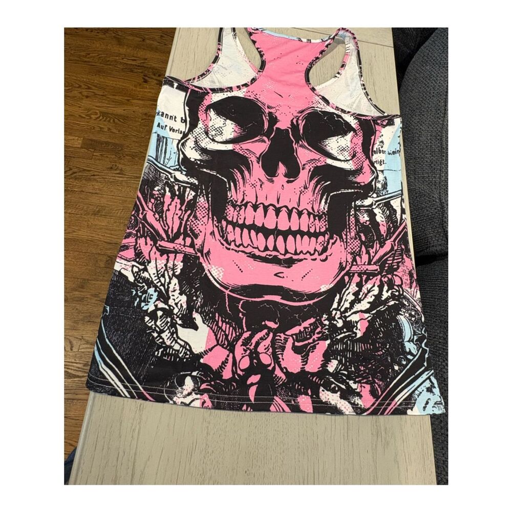 Pink Skull Graphic Racerback Tank Top - Picture 7 of 9